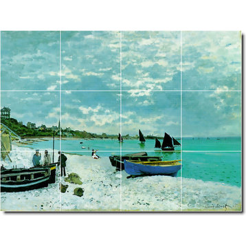 Claude Monet Waterfront Painting Ceramic Tile Mural #119, 17"x12.75"