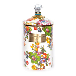 Flower Market Large Enamel Canister - White | MacKenzie-Childs - Bathroom Canisters