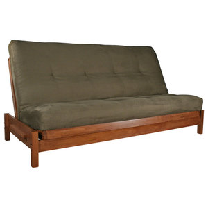 Caleb Frame Queen Futon With Espresso Finish Craftsman Futons Tozi Queen Warm Cherry Futon Suede Fabric Olive