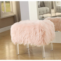Theophania Luxe Faux Fur Acrylic Leg Ottoman, Rose