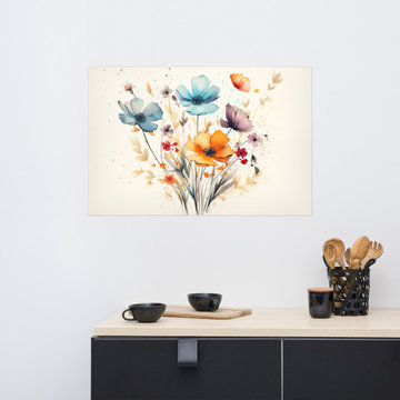 Floral Still Life Colorful Bouquet Watercolor Painting Digital Art Loose Print