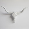 Faux Large Carved Texas Longhorn Wall Decor, Flat White