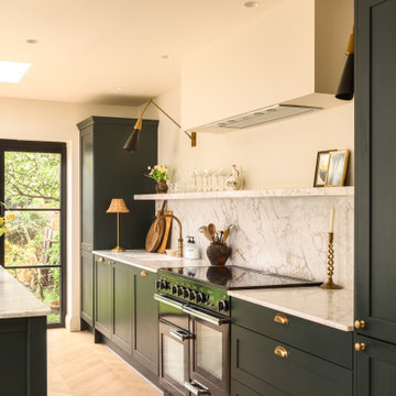 Dark green free-standing Shaker Kitchen