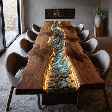 Solid Walnut River Stone LED Epoxy Table: A Masterpiece of Natural Texture