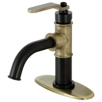 Single-Handle Bathroom Faucet With Push Pop-Up, Matte Black/Antique Brass
