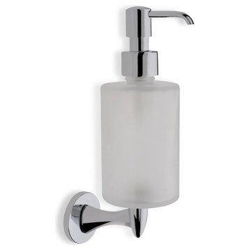 Wall Mounted Round Frosted Glass Soap Dispenser With Chrome Mounting