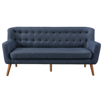Mill Lane Mid-Century Modern 68 inches Tufted Sofa in Navy Blue Fabric