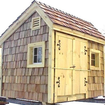 Saltbox 8 x 10 ~ custom cedar siding, roofing & (local) hand forged scroll hinge