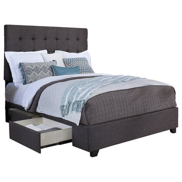 Manhattan Fabric Upholstered "Steel-Core" Platform Cal. King Bed/2-Drawers Gray