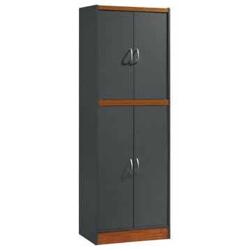4-Door Kitchen Pantry With 4-Shelves, 5-Compartments, Gray-Oak