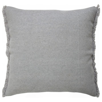 Light Gray Solid Stonewash Throw Pillow With Fringe, 20" X 20"