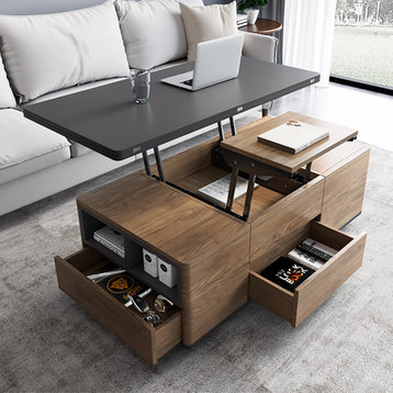 Lift Top Coffee Table Multi Functional Table With 3 Drawers, Walnut/Black