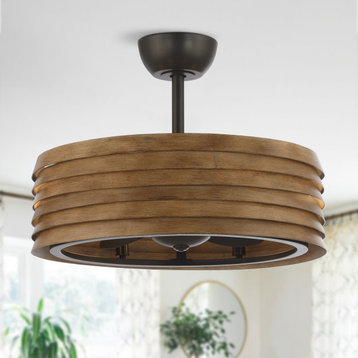 24.4 in Caged Mental Lampshade Ceiling Fan with Remote in Brown