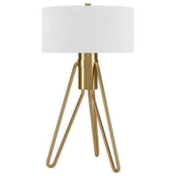 Floyd 25 Tall 2-Light Table Lamp with Fabric Shade in Brass/White