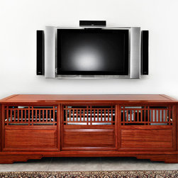 Asian Contemporary Solid Bubinga Low Entertainment Unit - Buffets And Sideboards