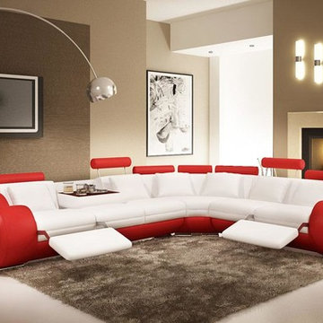 Red and White Leather Sectional Sofas