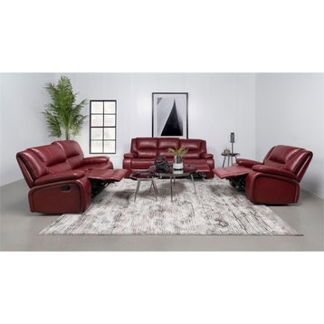 Pemberly Row 3-piece Transitional Fabric Upholstered Sofa Set in Red