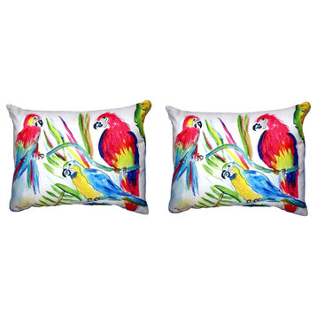 Pair of Betsy Drake Three Parrots No Cord Pillows 16 Inch X 20 Inch
