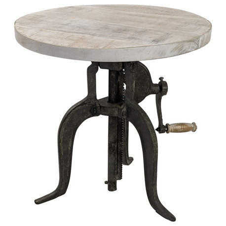 Adjustable Height Crank Table, Natural Driftwood/Aged Iron
