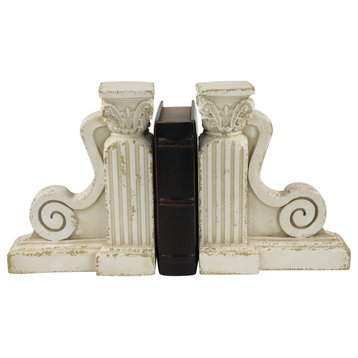 Large Distressed White Decorative Pillar Scroll Bookends