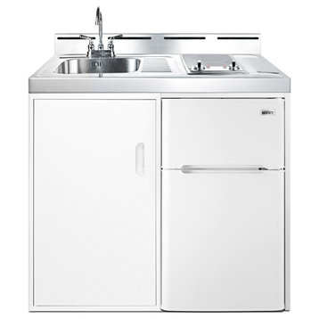 Summit C39ELGLASS 39"W All-In-One Kitchenette - White / Stainless Steel