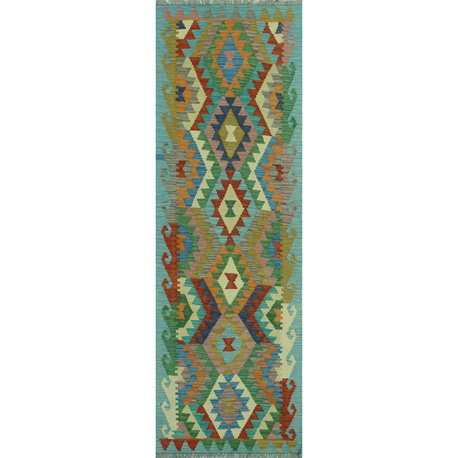 Sangat Kilim Dilbar Light Blue/Orange Runner, 2'5x7'7