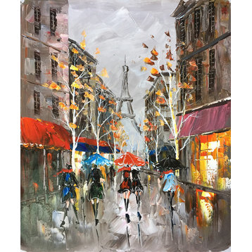 "Rainy Paris Streets III" Oil Painting Print on Wrapped Canvas; Modern Fine Art