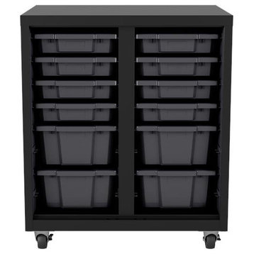 Space Solutions Metal Bin Storage Cabinet Mobile 36x30x18 Black/Graphite
