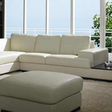 Modern Low Profile Sectional Sofa in White Leather