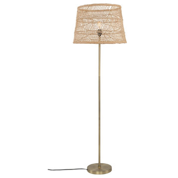 Luhu Open Weave Cane Rib Floor Lamp Natural Shade With Brass Stand