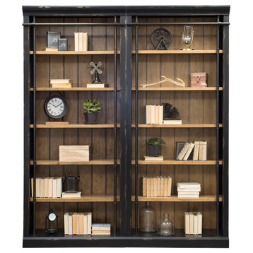8' Tall Bookcase Wall With Ladder, Storage Organizer, Black