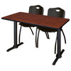 Cain 48" x 24" Training Table- Cherry & 2 'M' Stack Chairs- Black