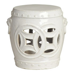 White Double Fortune Low Ceramic Garden Stool - Accent And Garden Stools