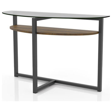 Furniture of America Barker Industrial Glass Top Console Table in Black Chrome