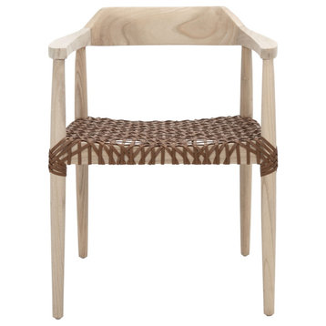 Safavieh Munro Leather Woven Accent Chair, Unfinished Natural/Light Honey