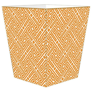 Orange and White Fret Pattern Wastepaper Basket