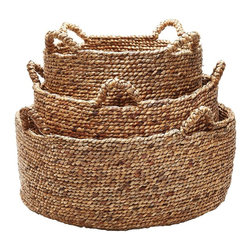 Low Rise Natural Water Hyacinth Decorative Baskets (Set Of 3) - Baskets