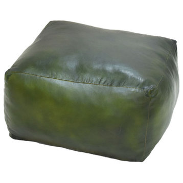 Solid Handmade Leather Pouf (Recycled Foam with Fibre Fill) PF12, Green, {Square} 16x16x16