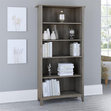 Bowery Hill Furniture Tall 5 Shelf Bookcase in Driftwood Gray
