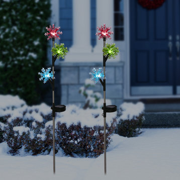 Solar 3-Tier Acrylic Snowflake Stakes with LEDs - Set of 2