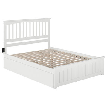 Mission Queen Bed With Matching Footboard And Twin Extra Long Trundle, White