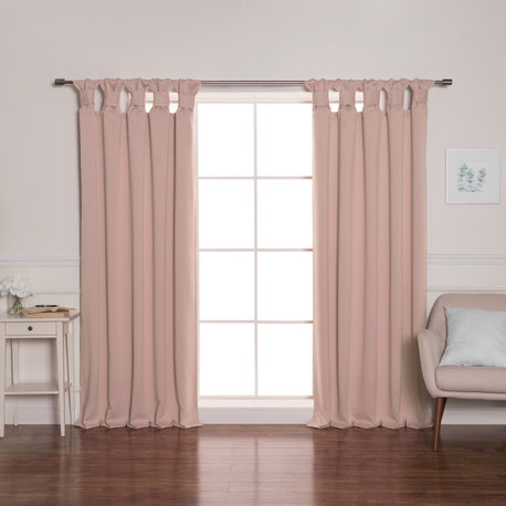 BANDTAB -Thermal Insulated Blackout Knotted Tab Curtain Set, Dustypink, 52" W X
