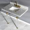 36X22 Marble Vanity Top w/Acrylic Console Legs, Carrara Marble/Brushed Brass