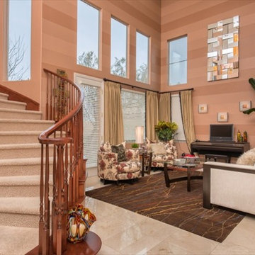 We included the owner's guitar and keyboard in this small living room