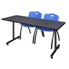 60" x 30" Kobe Training Table- Grey and 2 "M" Stack Chairs- Blue