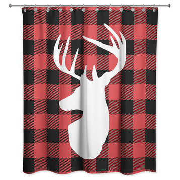 Red Buffalo Check Deer 71x74 Shower Curtain