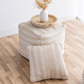 Barcelona Stripe Pouf - Natural