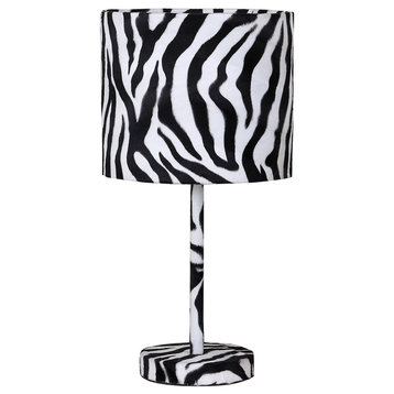 Fabric Wrapped Table Lamp With Animal Print, White And Black