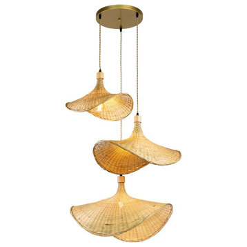 ELE Light & Decor 3-light Unique Bamboo and Rattan Pendant Light in Tan