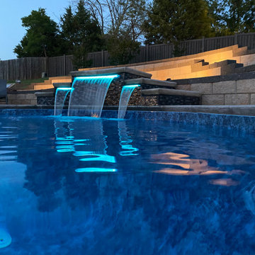Custom Lagoon shaped polymer vinyl liner pool with Multi-level Waterfall
